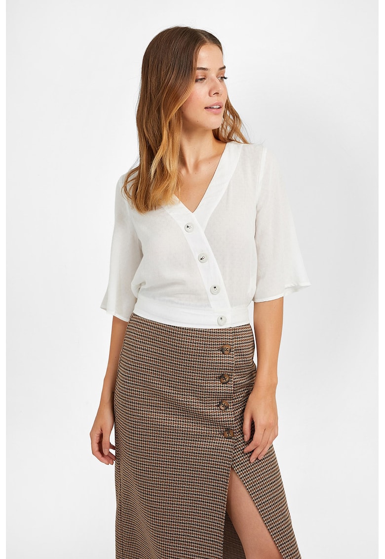 Bluza crop cu nasturi asimetrici