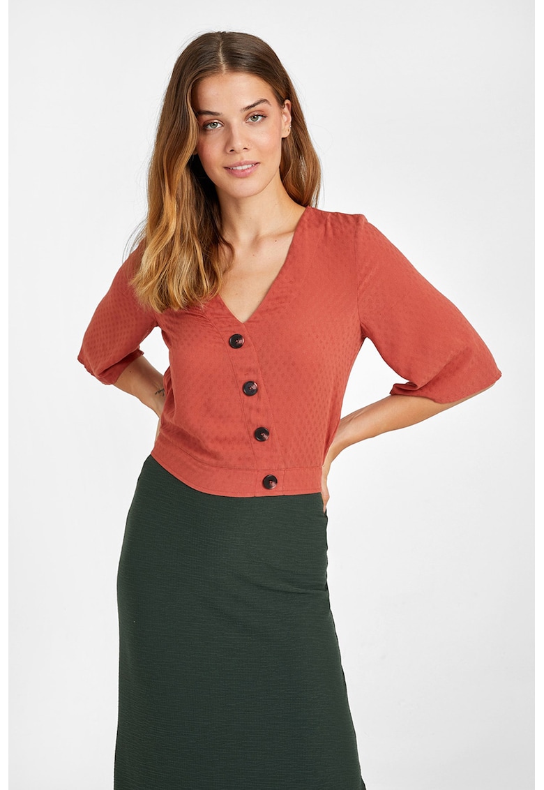 Bluza crop cu nasturi asimetrici