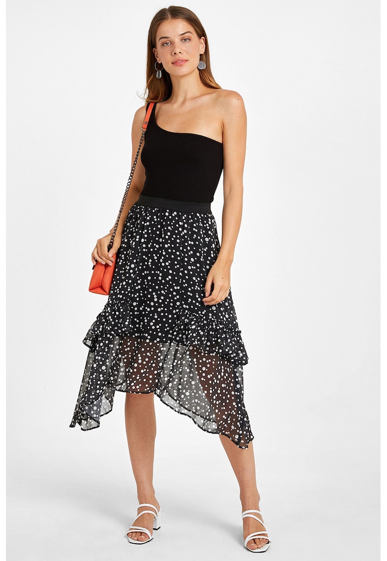 Fusta midi asimetrica cu model