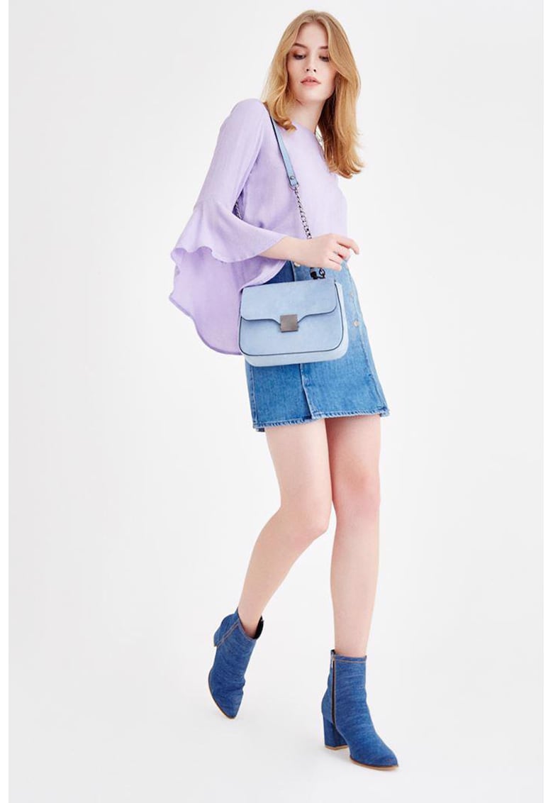 Fusta mini din denim - Albastru prafuit