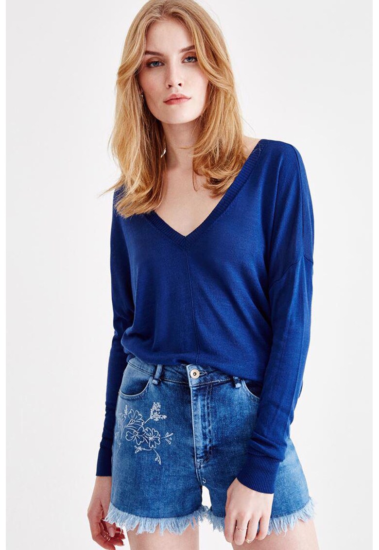 Pulover lejer cu decolteu in V - Albastru royal