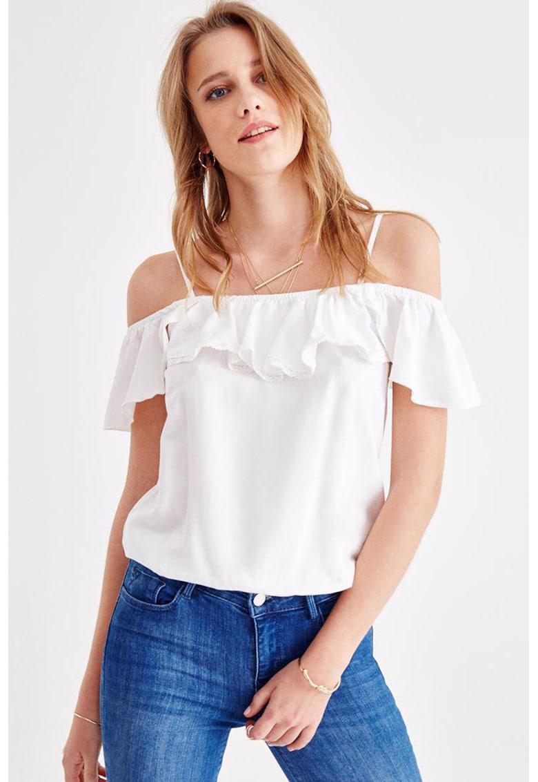 Bluza cu decupaj pe umar si volane