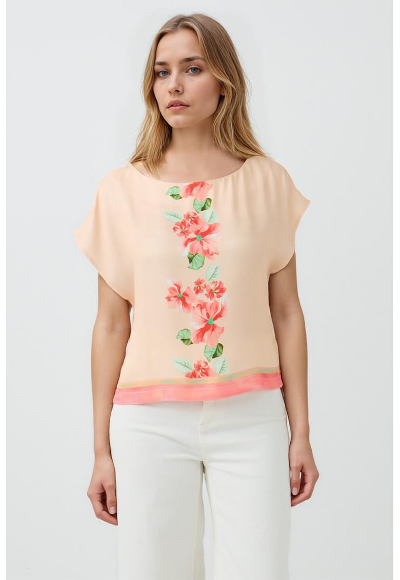 Bluza cu imprimeu floral - Piersica/Verde pal