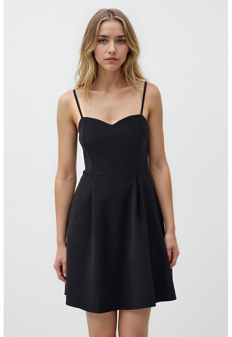 Rochie evazata cu decolteu sweetheart - Negru