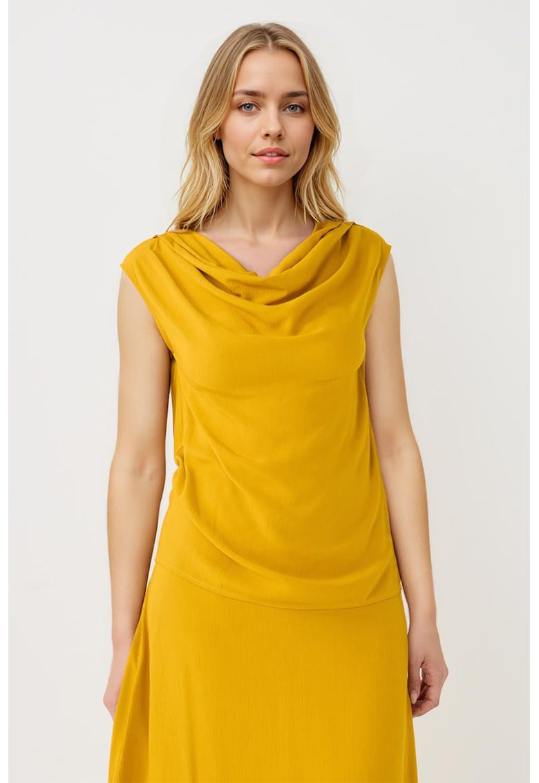 Bluza uni cu decolteu drapat - Galben sofran