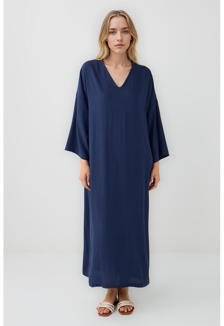 Rochie lunga cu decolteu in V - Bleumarin