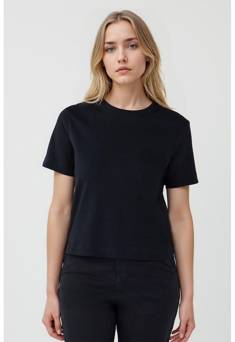 Tricou din bumbac cu decolteu la baza gatului - Negru
