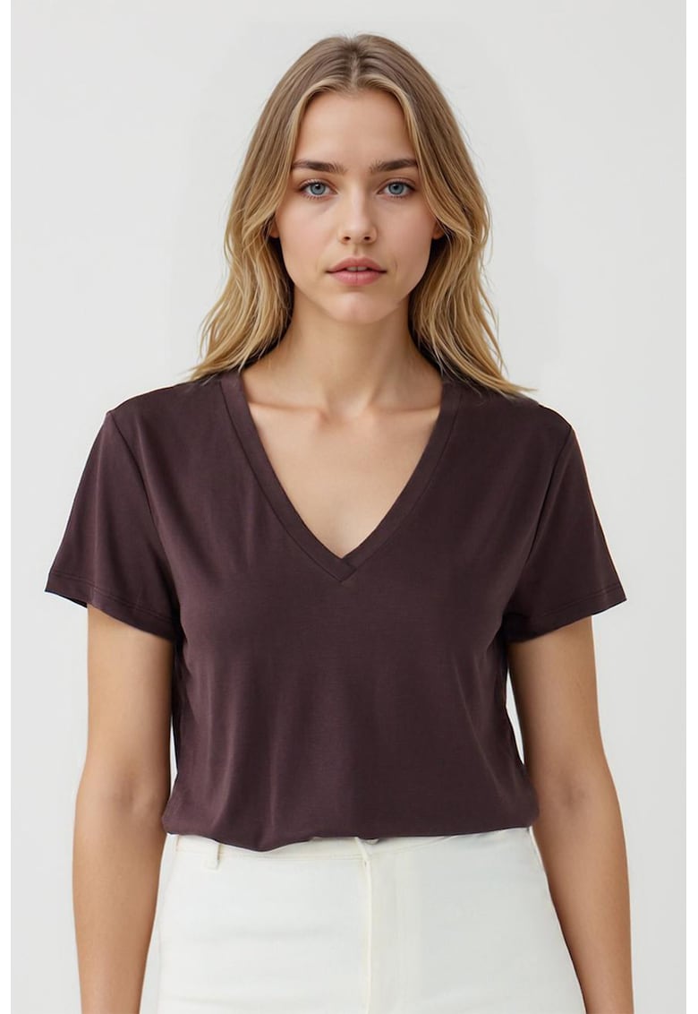 Tricou din amestec de modal cu decolteu in V