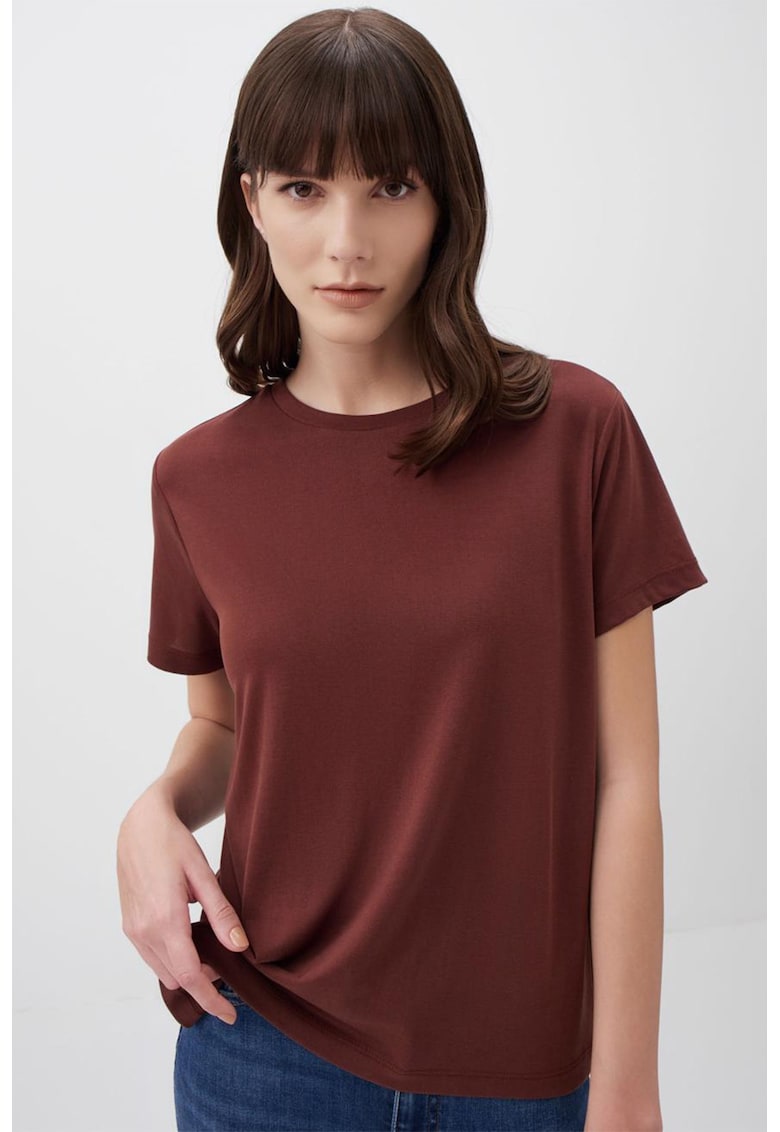 Tricou din amestec de modal cu decolteu la baza gatului