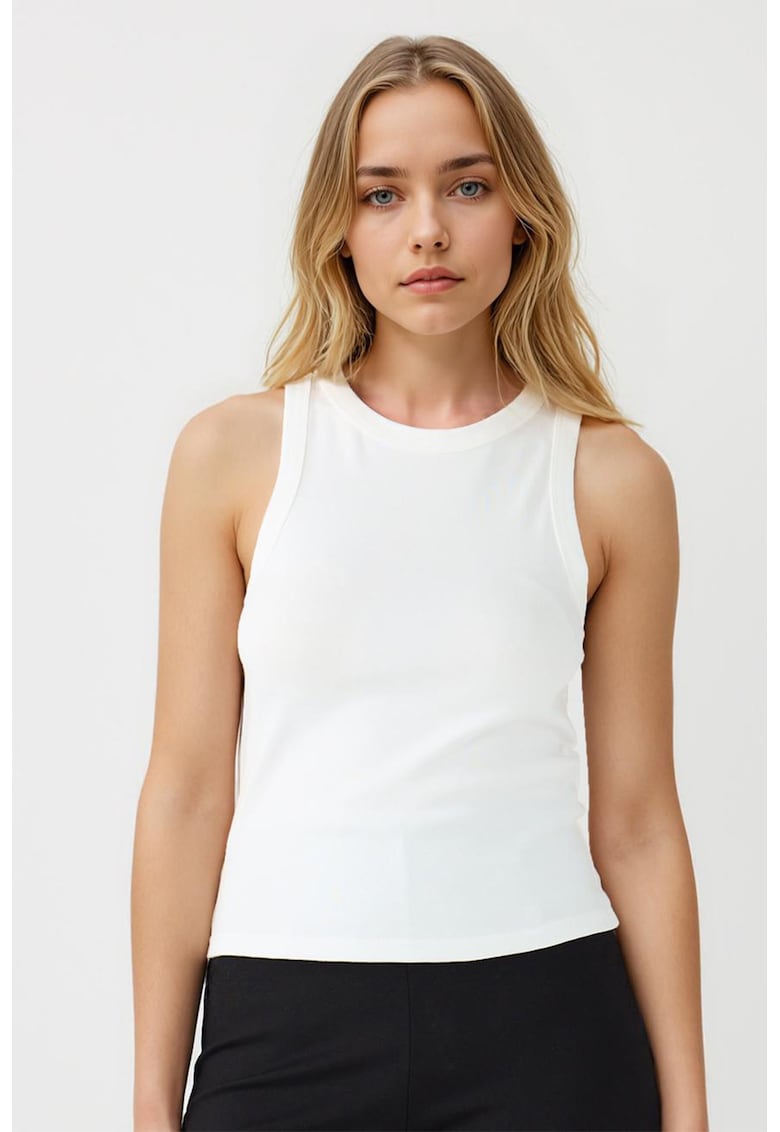 Top slim-fit din amestec de bumbac