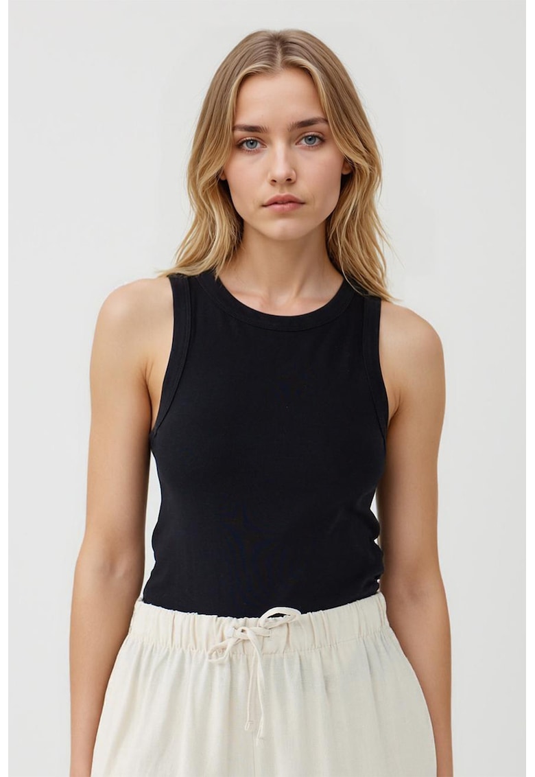 Top slim-fit din amestec de bumbac