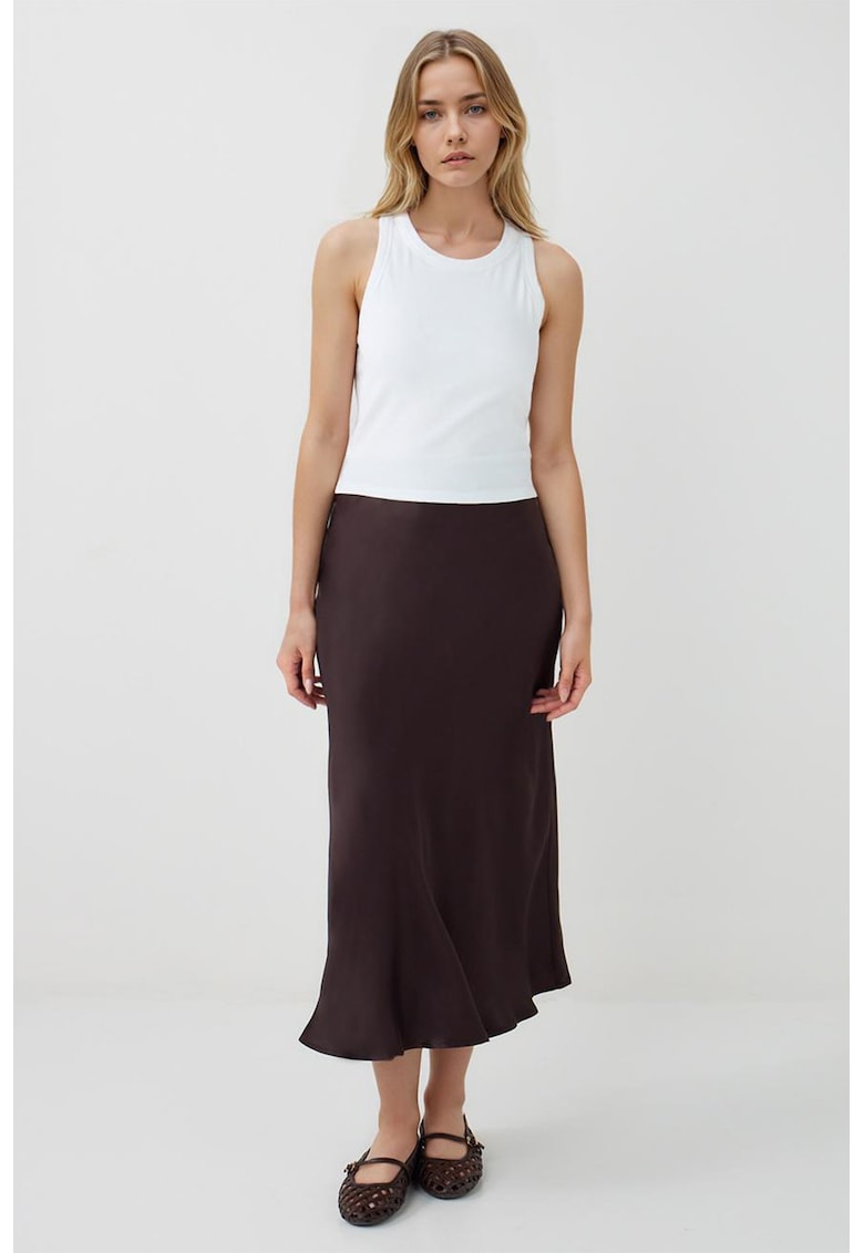 Fusta midi cu croiala pe bie - Maro