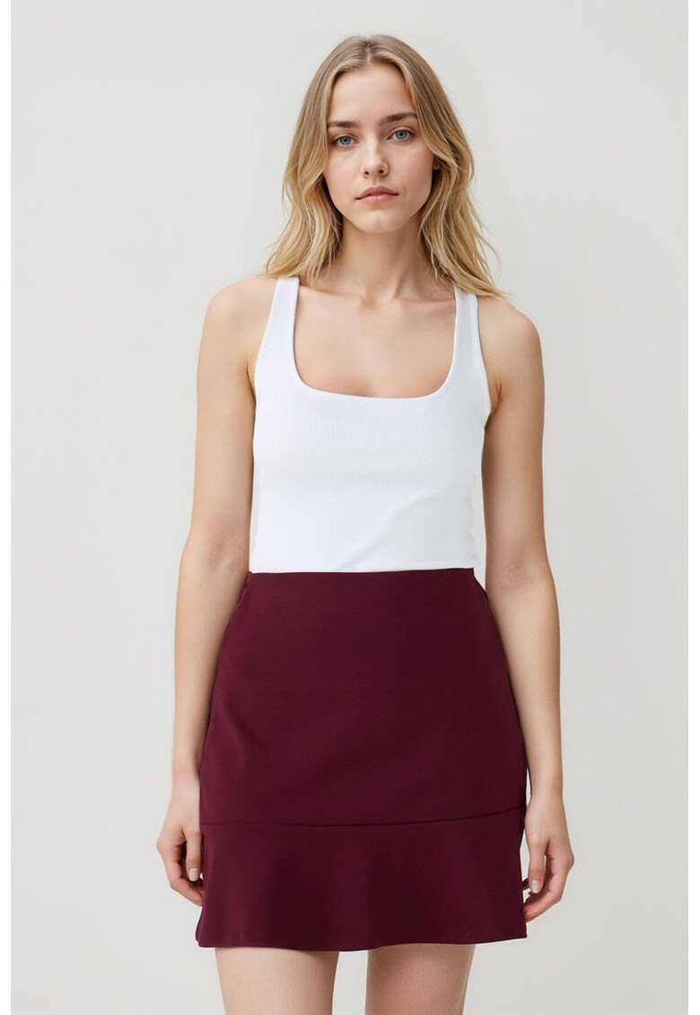 Fusta mini dreapta cu terminatie cu volane