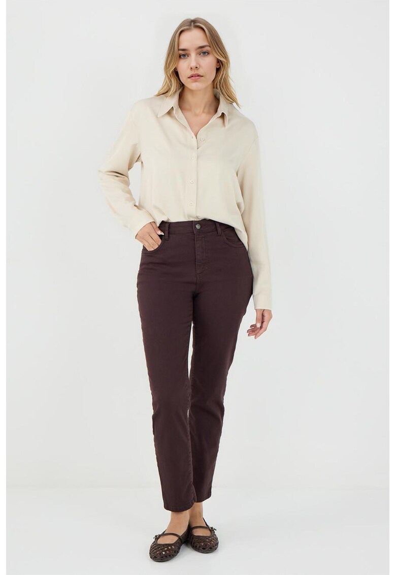 Blugi regular fit cu talie inalta - Maro inchis