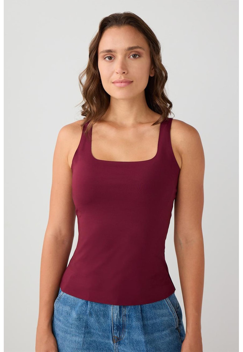 Top slim-fit cu decolteu patrat - Visiniu