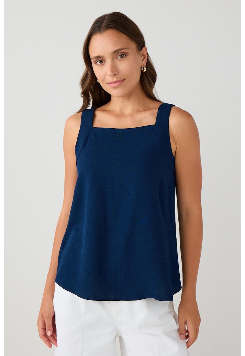 Top din amestec de in cu decolteu patrat