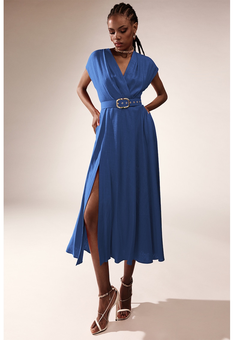 Rochie din amestec de in cu decolteu in V Ischia