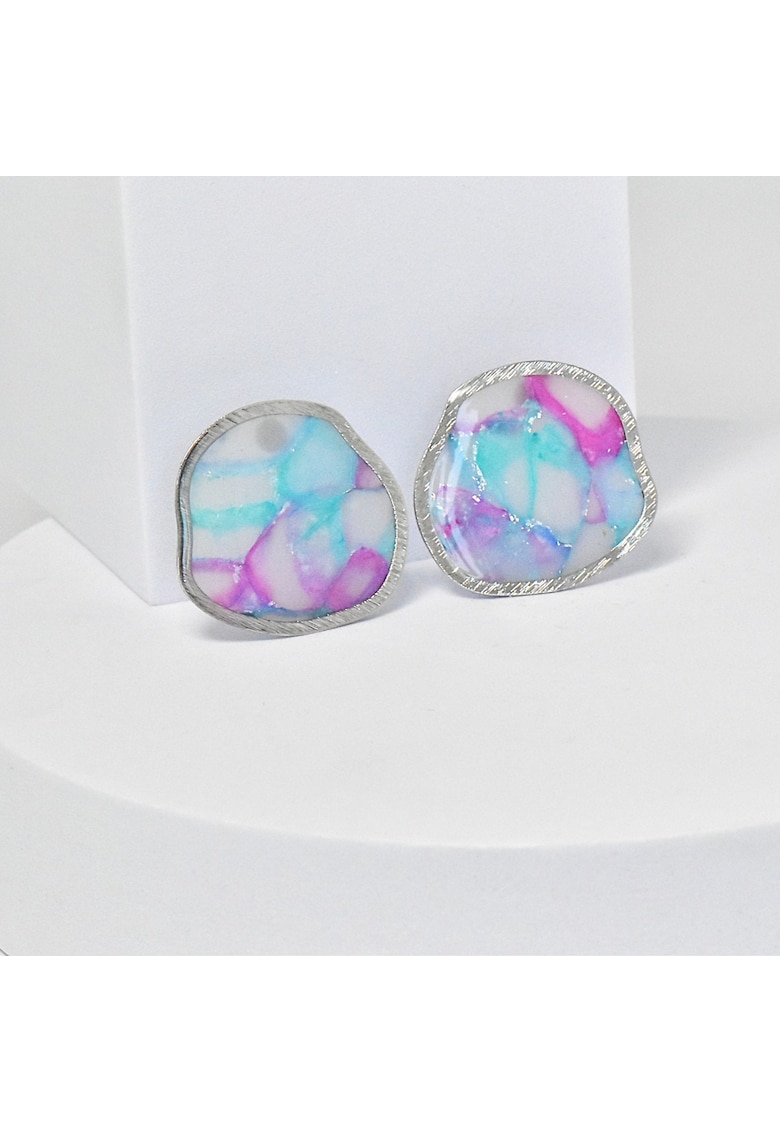 Cercei din lut polimeric si rasina epoxidica - unici - multicolori - 5x5cm