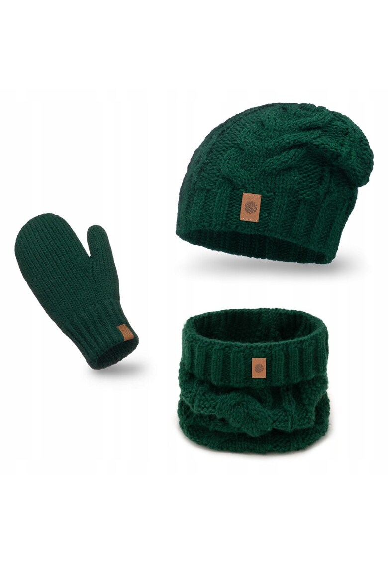 Set de iarna - Caciula Strumfita - Esarfa - Manusi - Verde - 3 piese - Acril - Caciula cu maneca lunga - Esarfa tubulara - Manusi - Confortabil de purtat - Antistatic - Durabil - Fleece fara captuseala