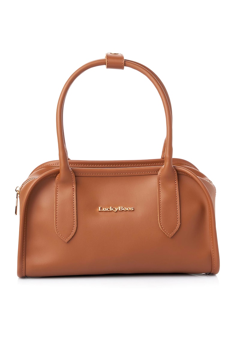 Geanta de piele ecologica cu bareta de umar si logo metalic discret