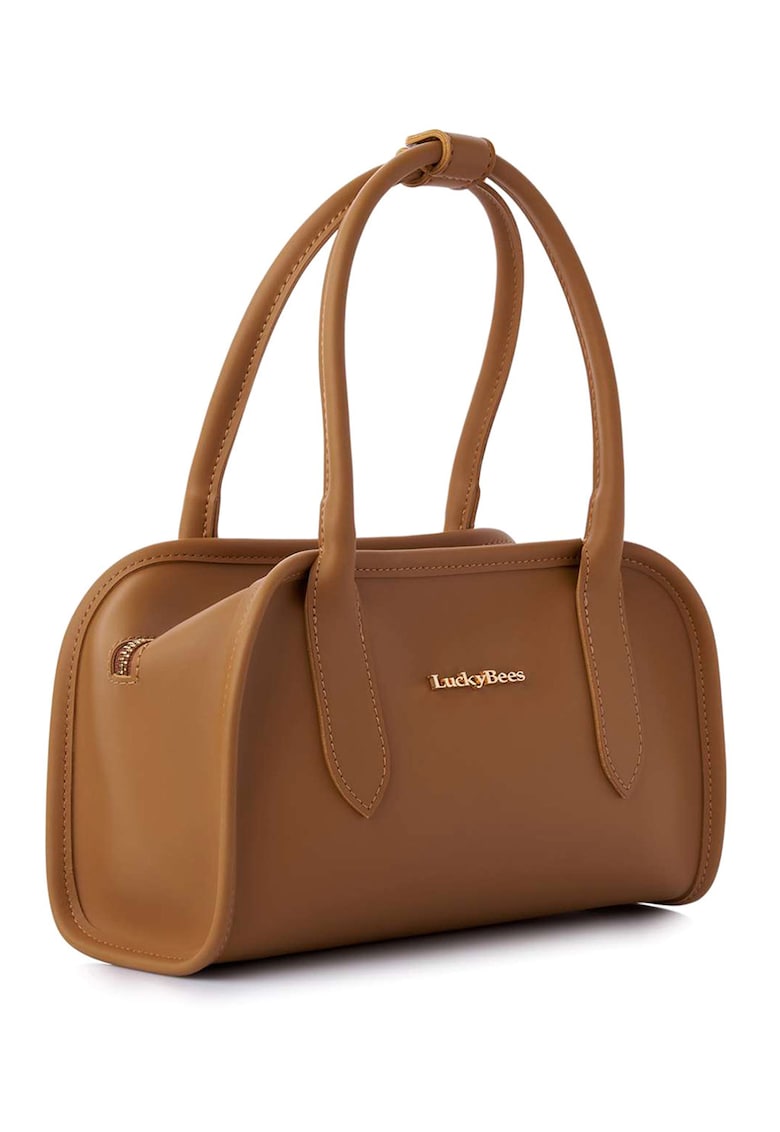 Geanta de piele ecologica cu bareta de umar si logo metalic discret