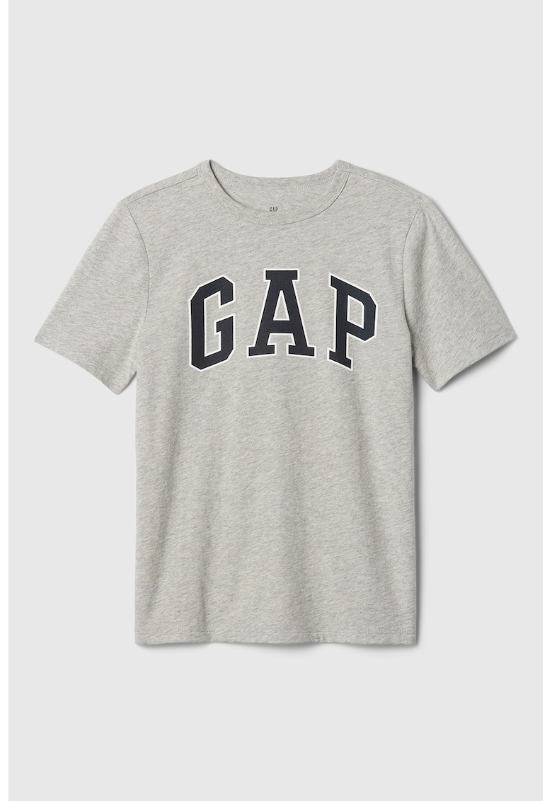 Tricou de bumbac cu imprimeu logo - Gri deschis melange/Bleumarin