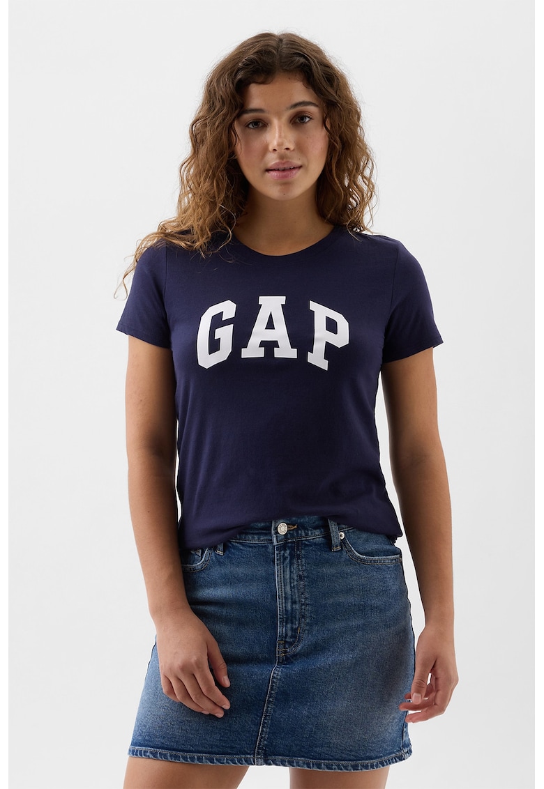 Gap Tricou din bumbac cu imprimeu logo pe piept - Alb/Bleumarin