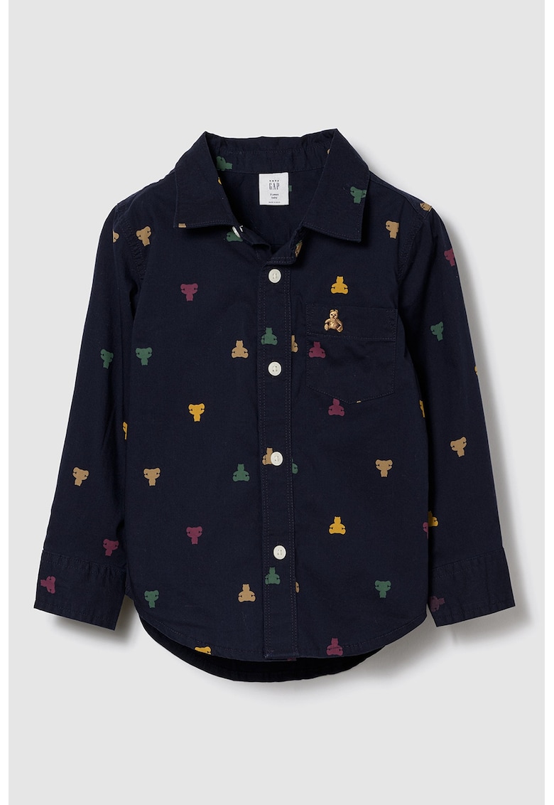 Camasa de bumbac cu imprimeu si buzunar pe piept