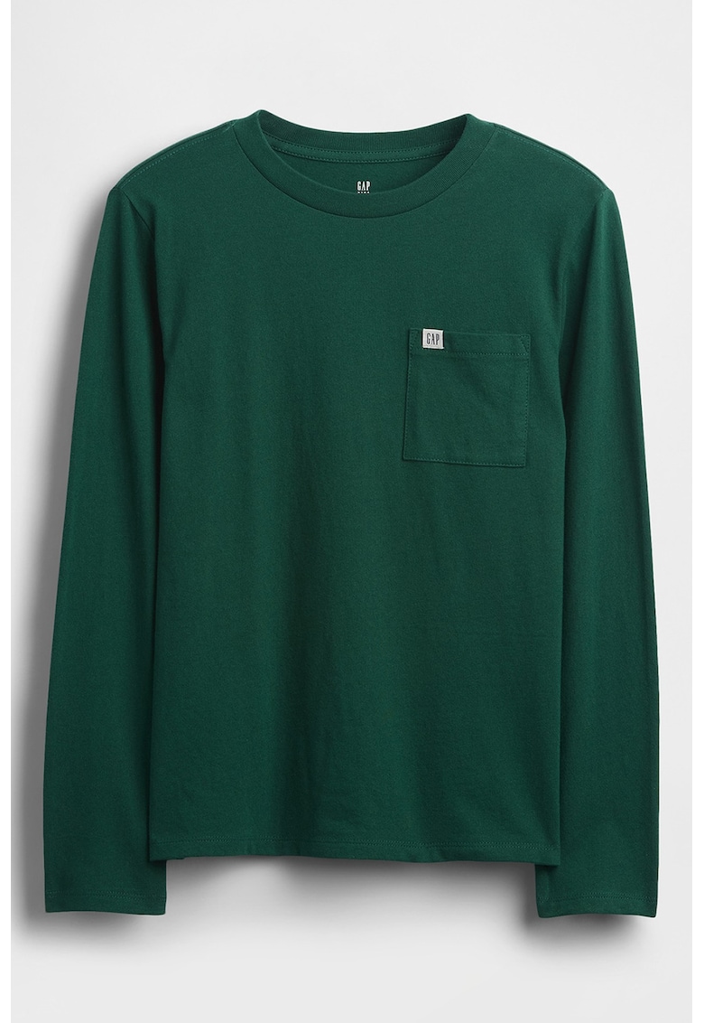 Bluza de bumbac cu buzunar pe piept - Verde inchis