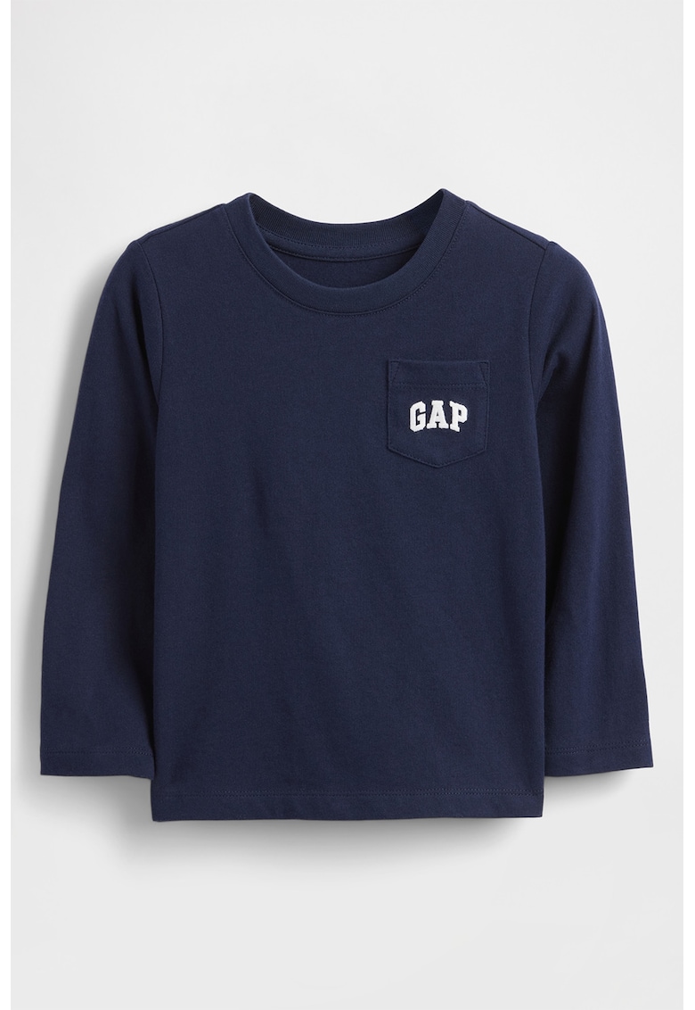 Bluza de bumbac cu decolteu la baza gatului - Bleumarin