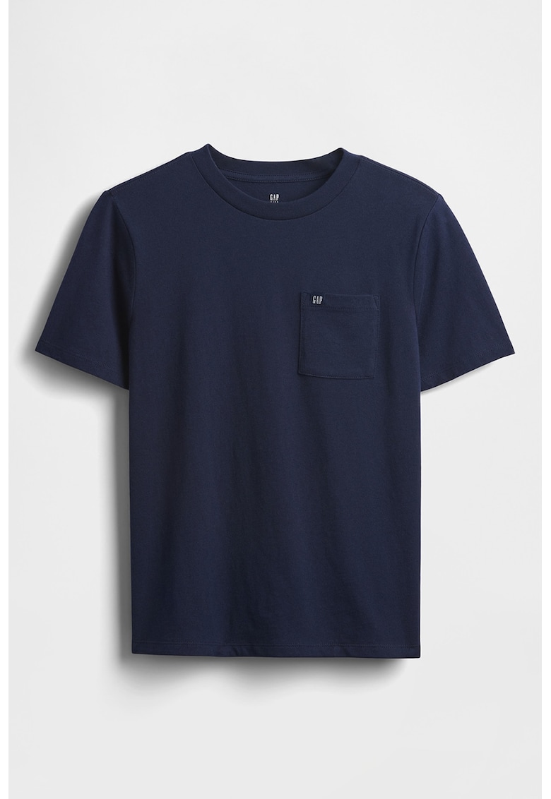 Tricou de bumbac cu decolteu la baza gatului - Bleumarin
