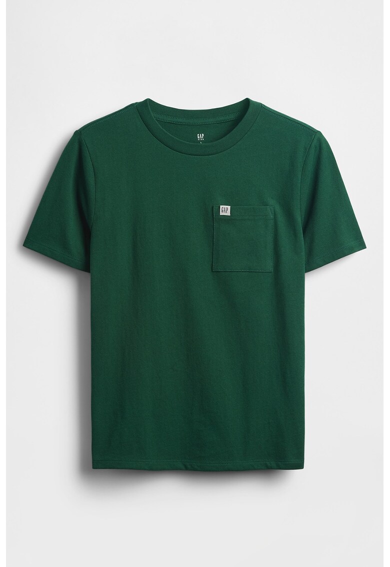 Tricou de bumbac cu decolteu la baza gatului - Verde inchis