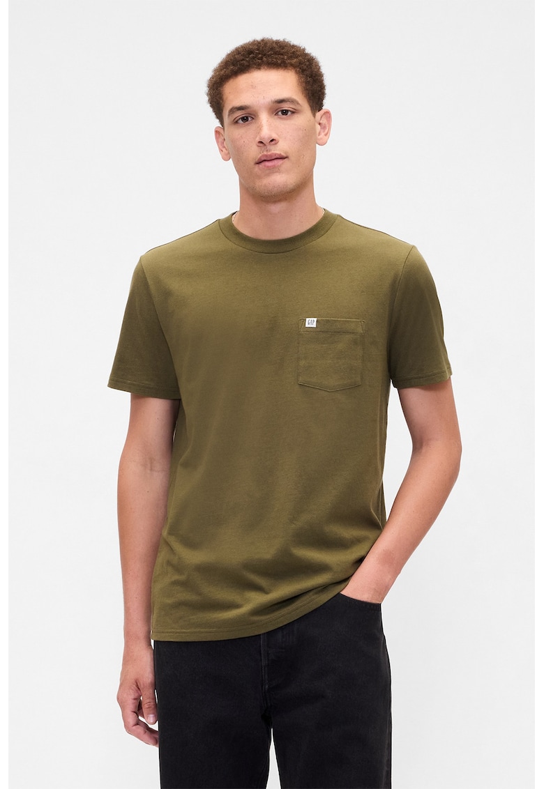 Tricou de bumbac organic cu buzunar pe piept