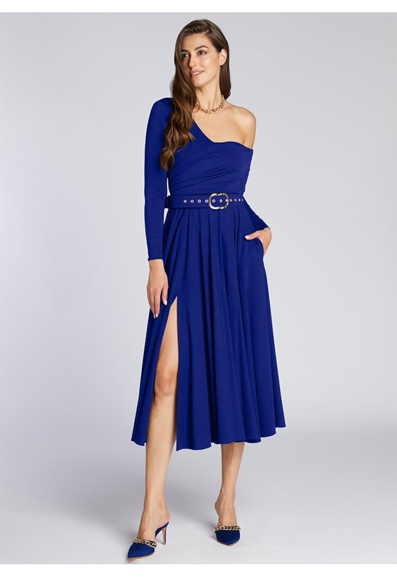 Rochie cu decolteu pe un umar si slit lateral Rochie cu decolteu pe un umar si slit lateral