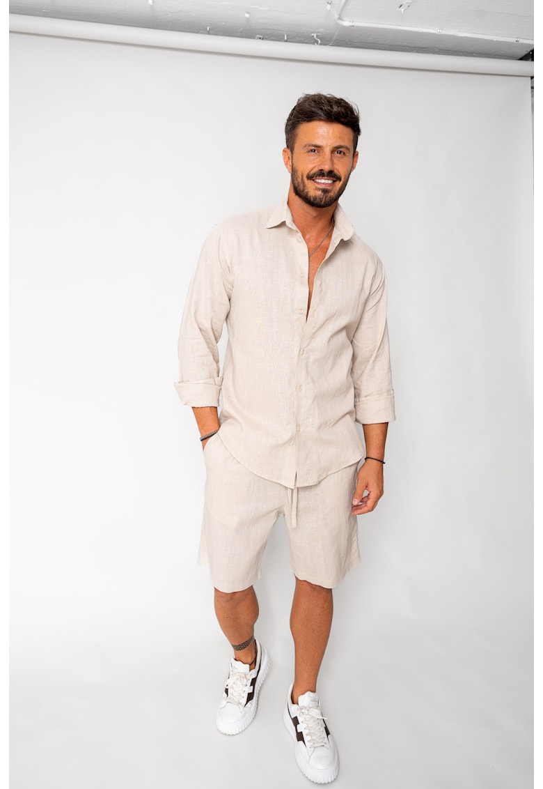 Set Lino 100% In camasa si pantalon scurt Light Beige 17955 - Bej deschis