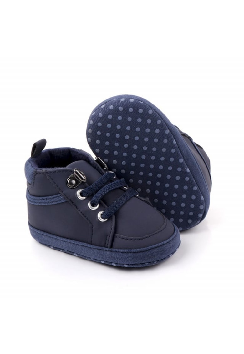 Ghetute pentru bebelusi Model AL 20064 cu sireturi - Piele ecologica - Baieti - Bleumarin