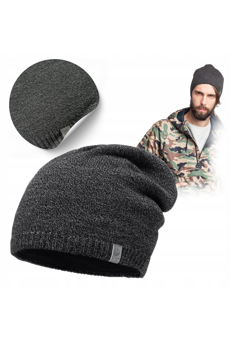 Caciula de iarna - 16022-030 - grafit - 100% acrilic - cu captuseala din fleece - elastica - stil universal - nu provoaca iritatii - usor de intretinut - rezistenta la inghet - pentru barbati - ideala pentru plimbarile de iarna - fara pompom - marime 56