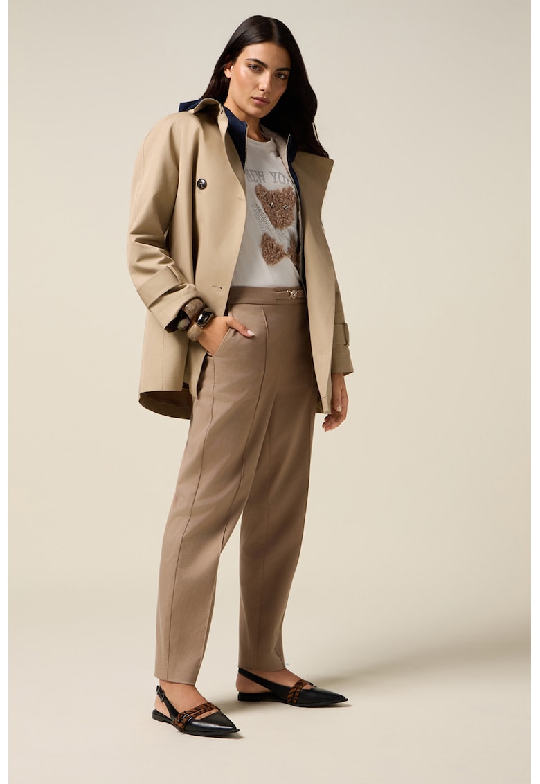 Pantaloni din amestec de lyocell cu detaliu cu logo metalic in talie