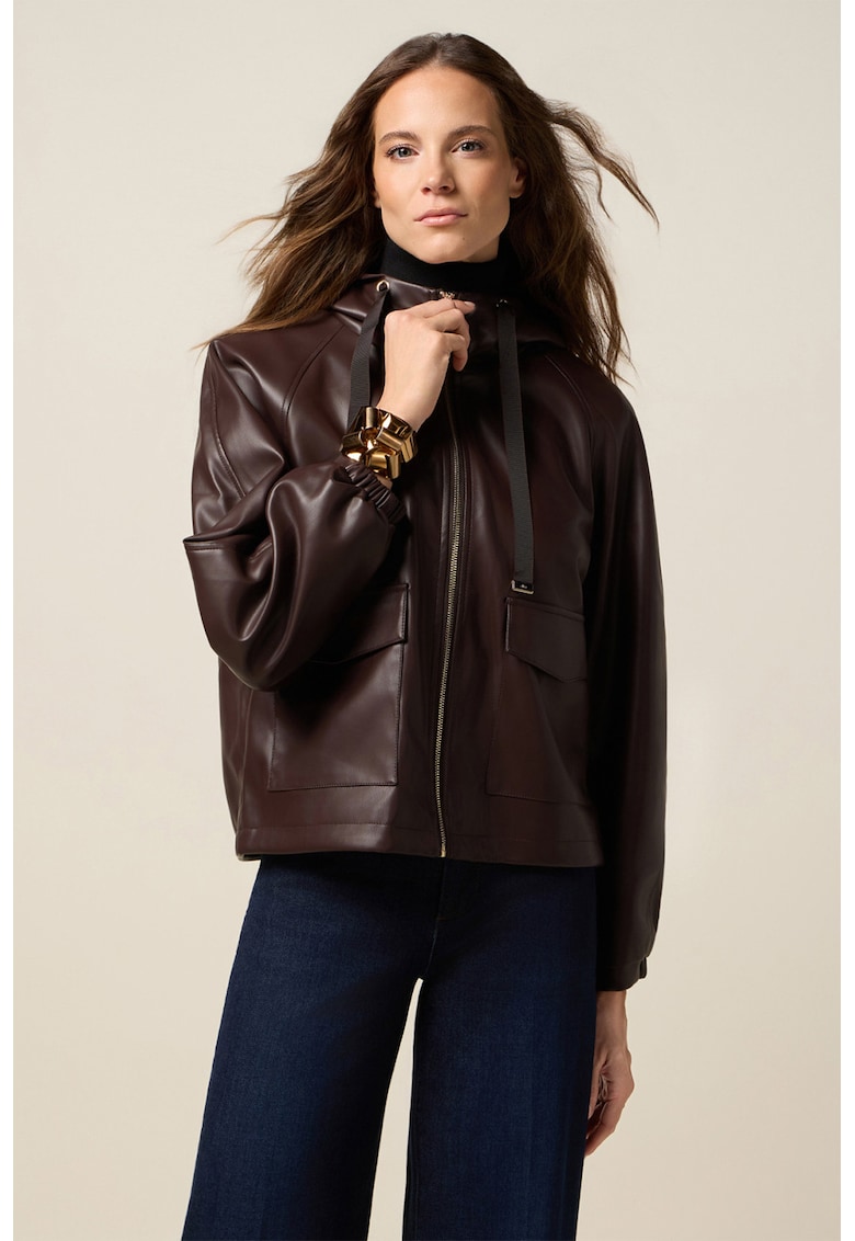 Jacheta din piele ecologica cu gluga