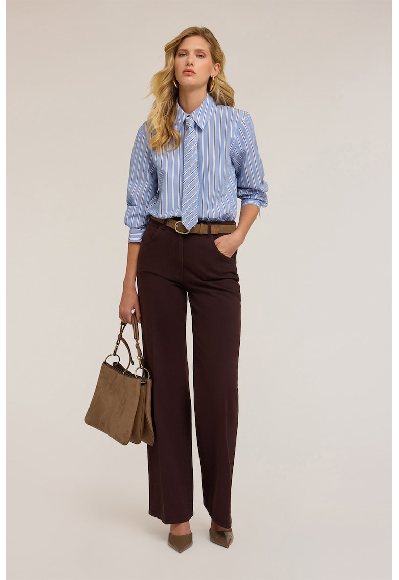 Pantaloni din amestec de bumbac cu croiala ampla