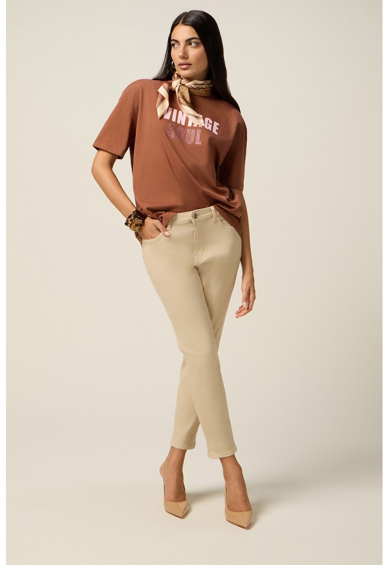 Blugi crop cu talie medie - Bej