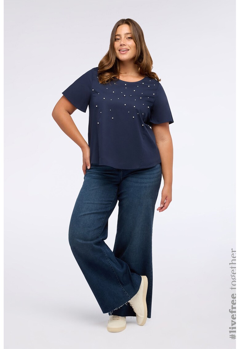 Blugi cu croiala ampla si talie inalta - Albastru inchis