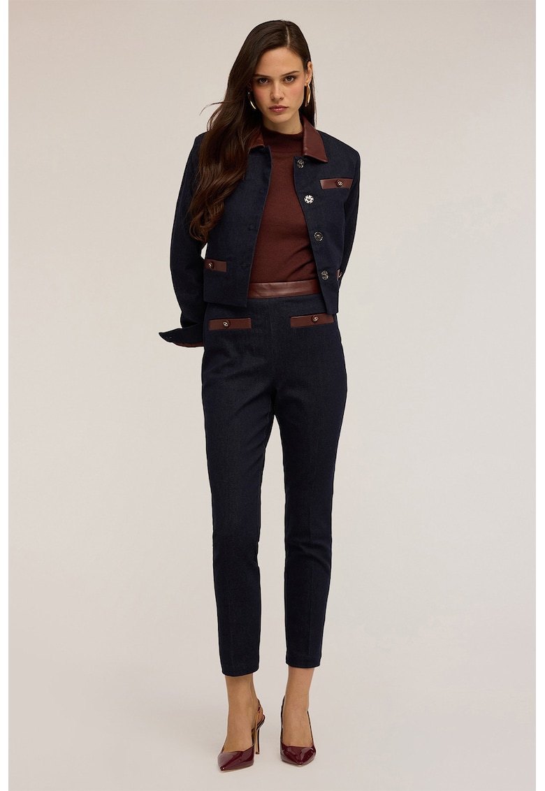 Jacheta din denim cu insertii din piele ecologica