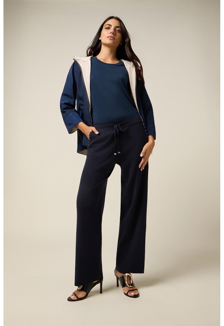 Pantaloni relaxed fit cu snur de ajustare si detalii cu strasuri