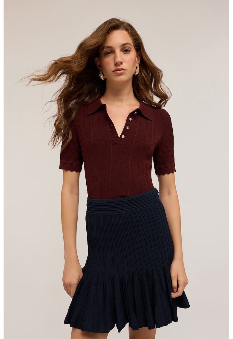 Tricou polo slim fit cu terminatii valurite