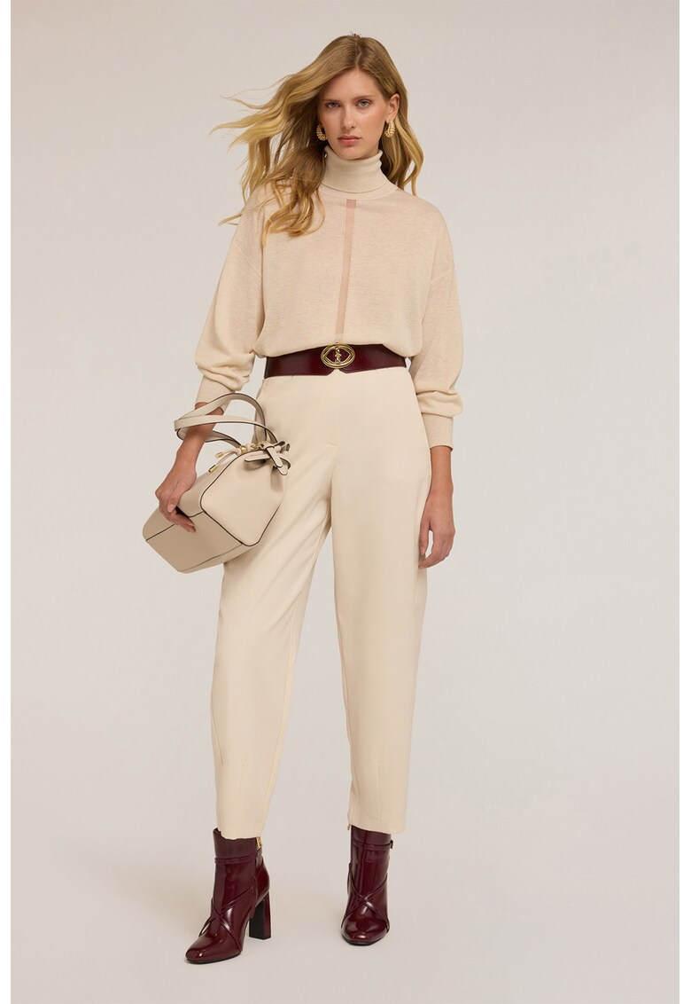 Pantaloni crop cu talie inalta - Crem