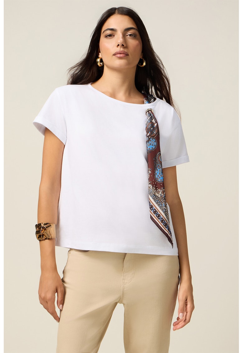 Tricou cu detaliu cu esarfa - Maro/Albastru