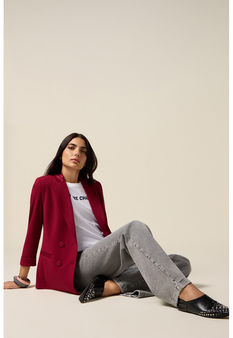 Blugi cu croiala ampla si tinte decorative - Gri deschis