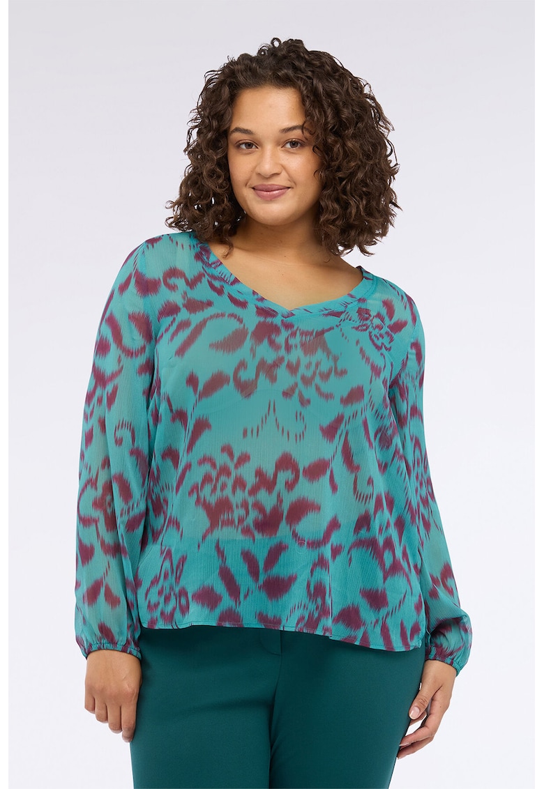 Bluza cu animal print - Rosu inchis/Verde persan