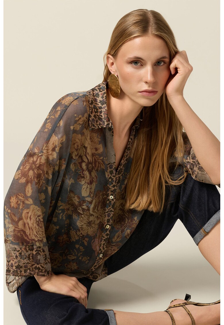 Camasa lejera cu model - Maro inchis/Albastru